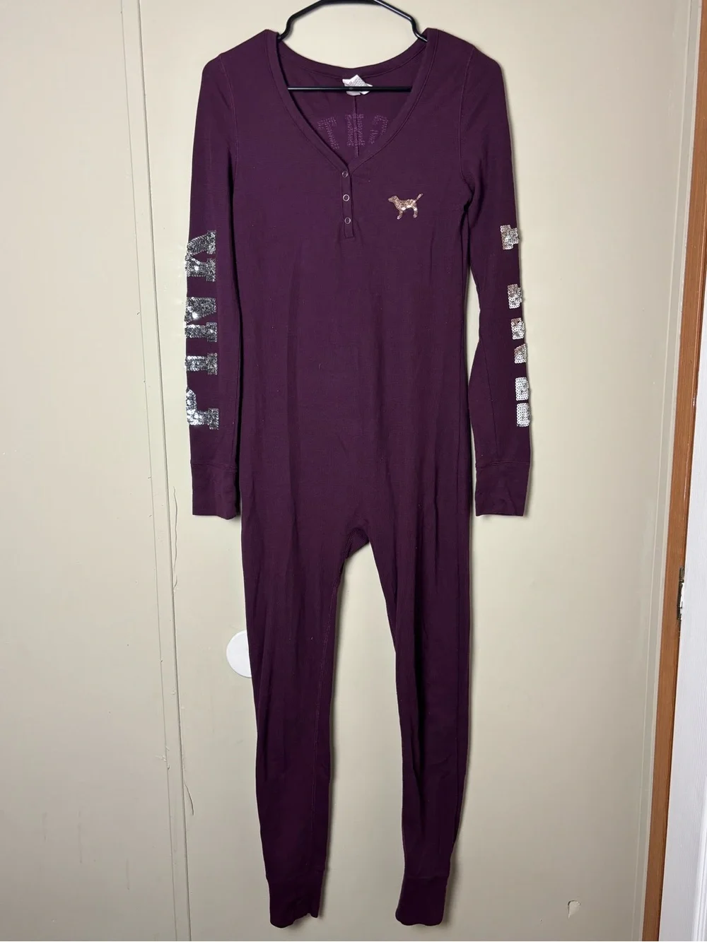 Victoria's Secret PINK Bling Thermal Long Jane One Piece Onesie Pajama Size S